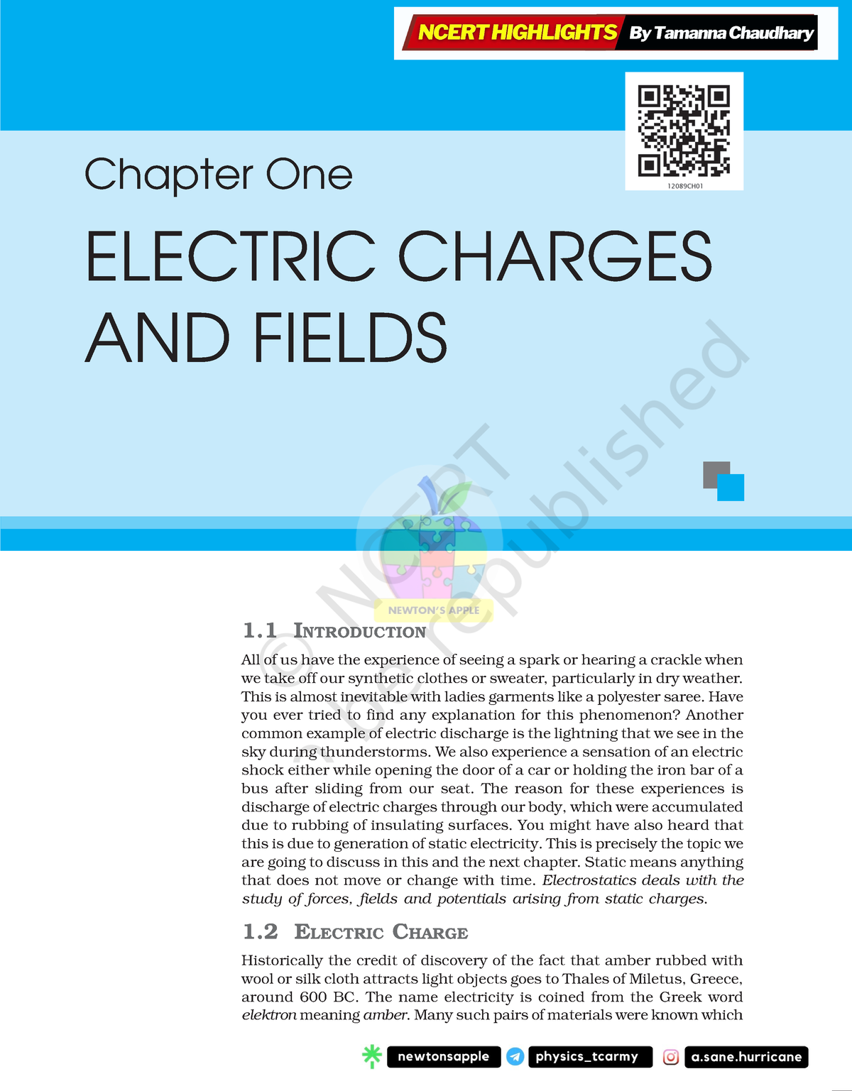 Ncert Highlights- Electrostatics - Chapter One ELECTRIC CHARGES AND ...