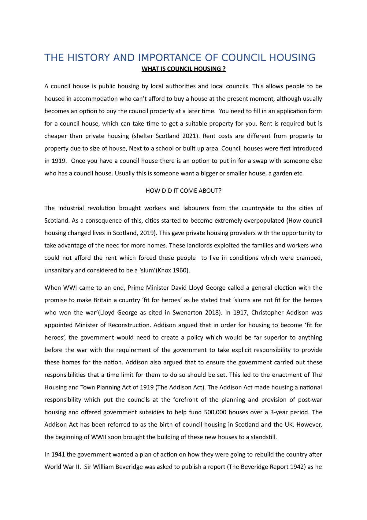 History Of Council Housing Group Task 3 The History And Importance Of Council Housing What