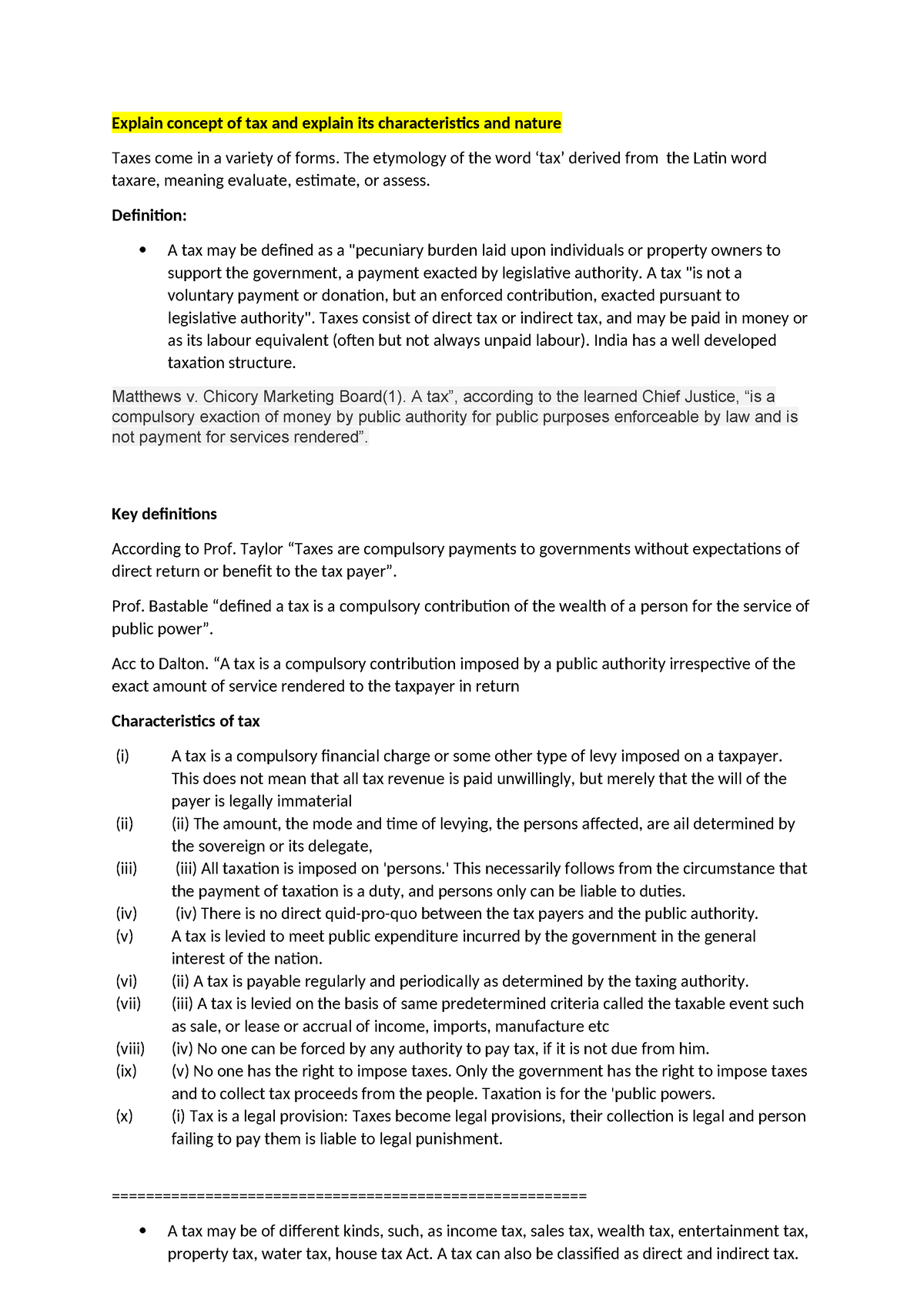 Tax and types - Explain concept of tax and explain its characteristics ...