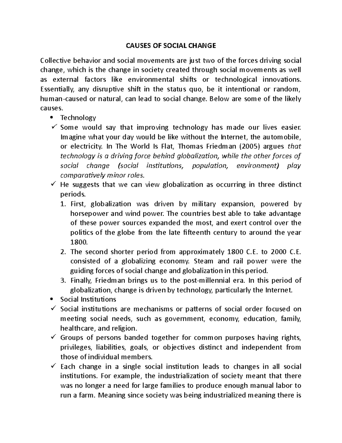 Causes Of Social Change (Handouts) CAUSES OF SOCIAL CHANGE Collective