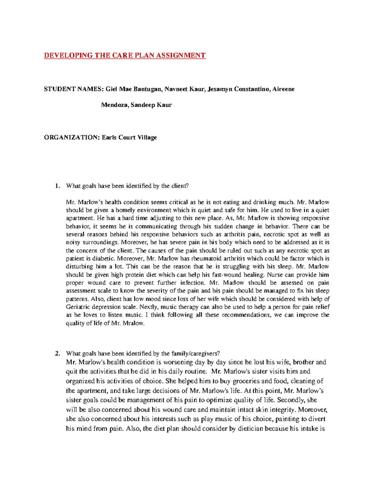 HLTH-6045-Observation, Documentation & Assessment, Developing the Care ...