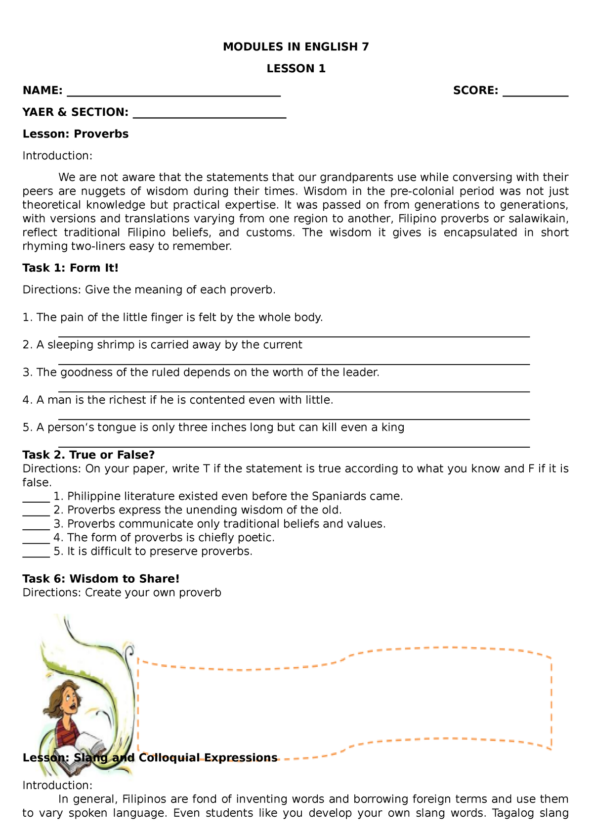 WEEK 1 AND 2 - none - MODULES IN ENGLISH 7 LESSON 1 NAME