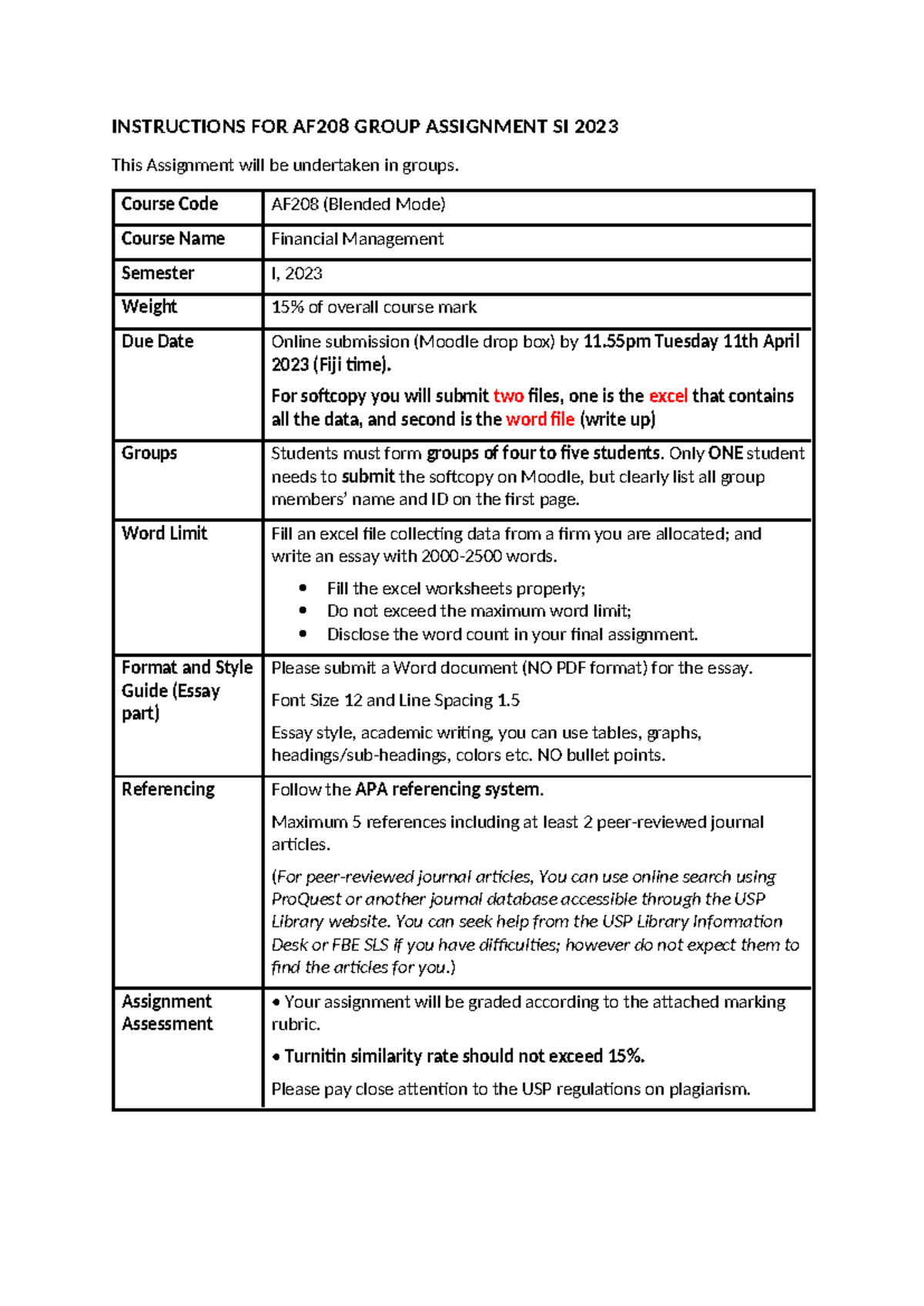 AF208 assignment S1 2023 - INSTRUCTIONS FOR AF2 08 GROUP ASSIGNMENT SI ...