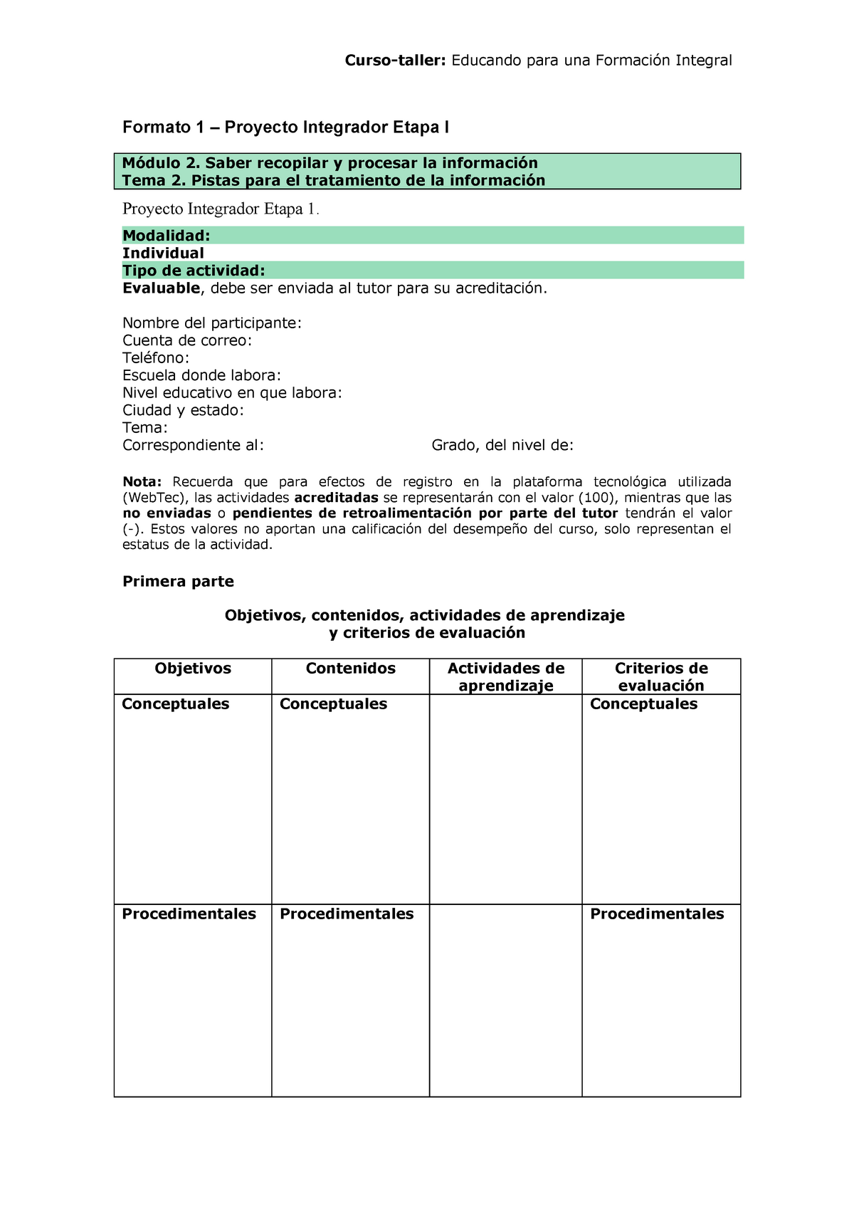 Formato 1 Proyecto Integrador Etapa 1 - Formato 1 – Proyecto Integrador ...