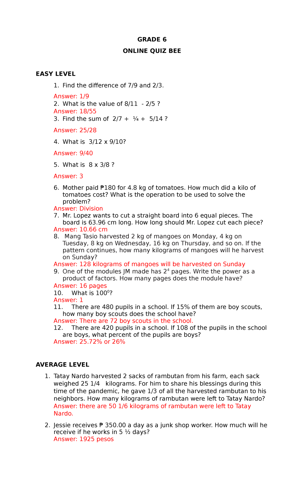 Mathematics Written Elimination Round Sy 2022 StuDocu