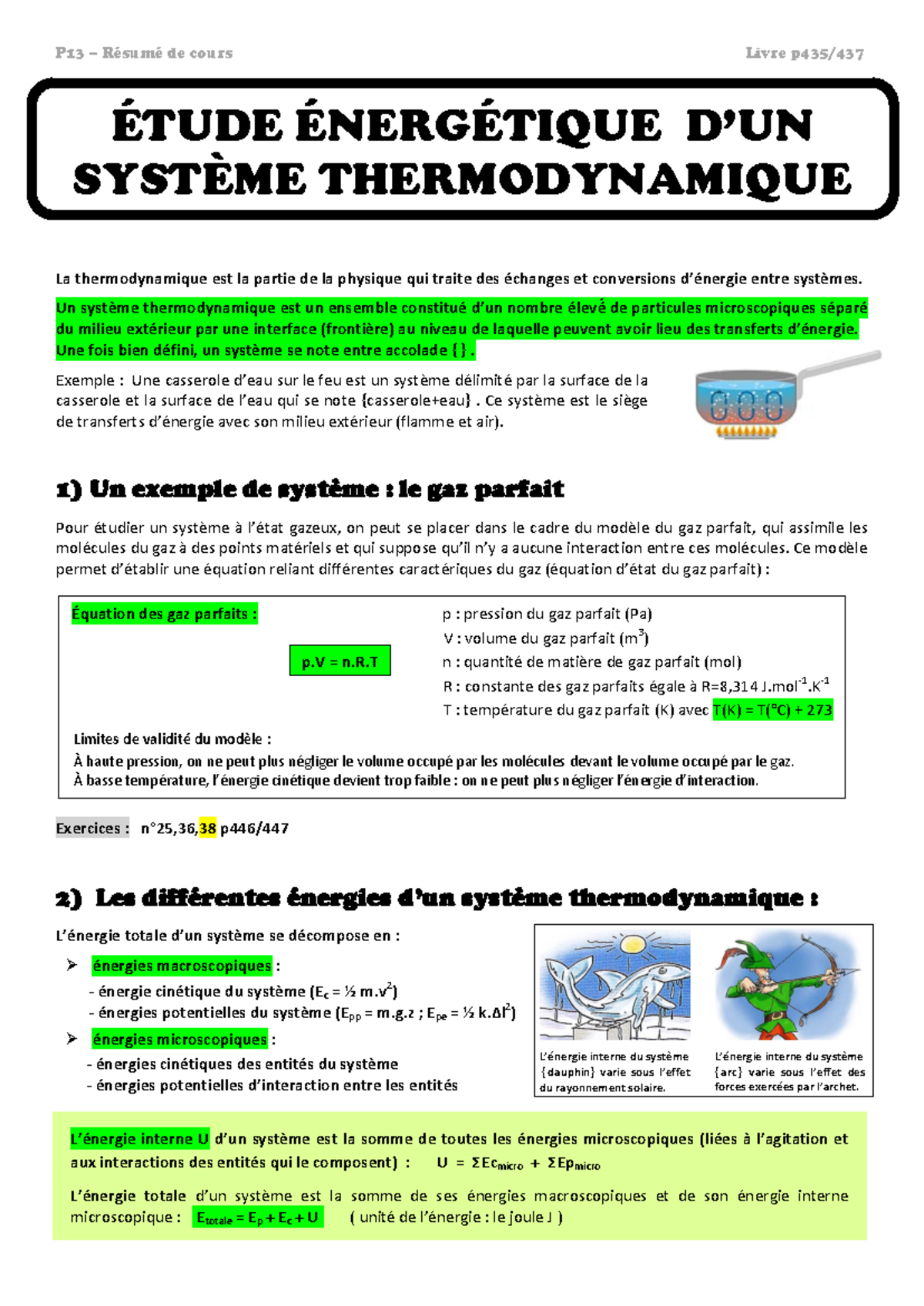 Cours thermodynamique - P13 – Résumé de cours Livre p435/ La ...