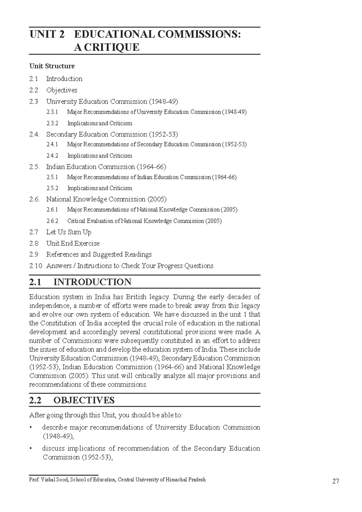 Unit-2 - 27 Educational Commissions: unit 2 EduCational CoMMiSSionS: A ...