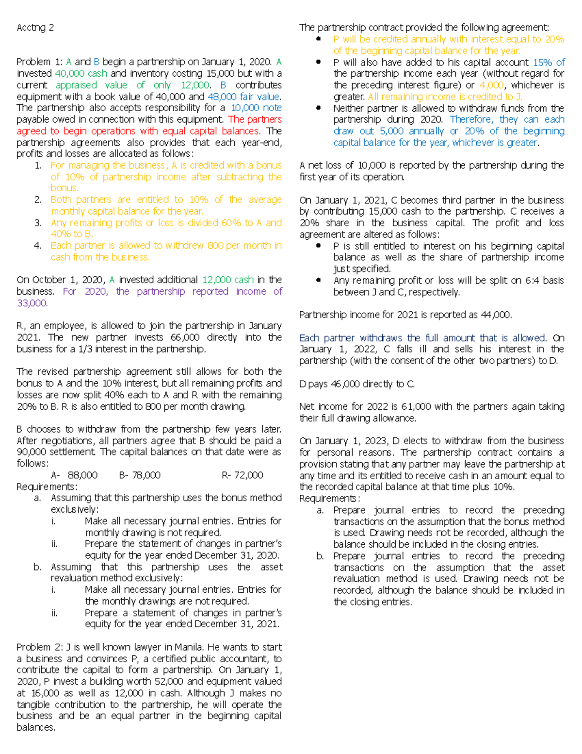 Partnership-Q6 - Quiz Partnership Operations - Acctng 2 Problem 1: A ...