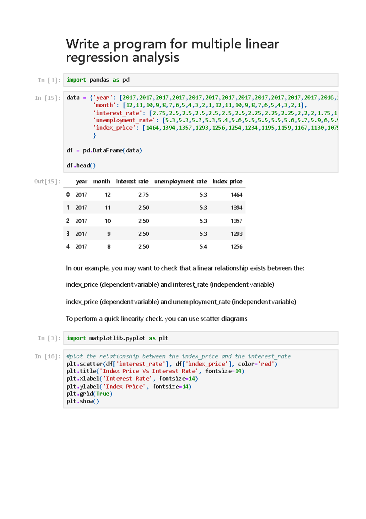 Multiple regression Output - Write a program for multiple linear ...