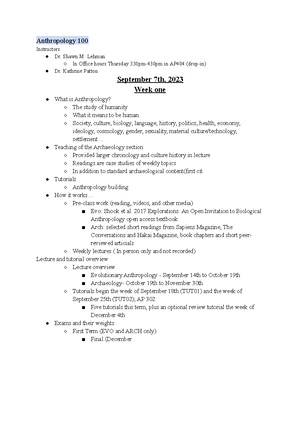 Ant100 lecture 1 - notes - Introduction To Evolutionary Anthropology ...
