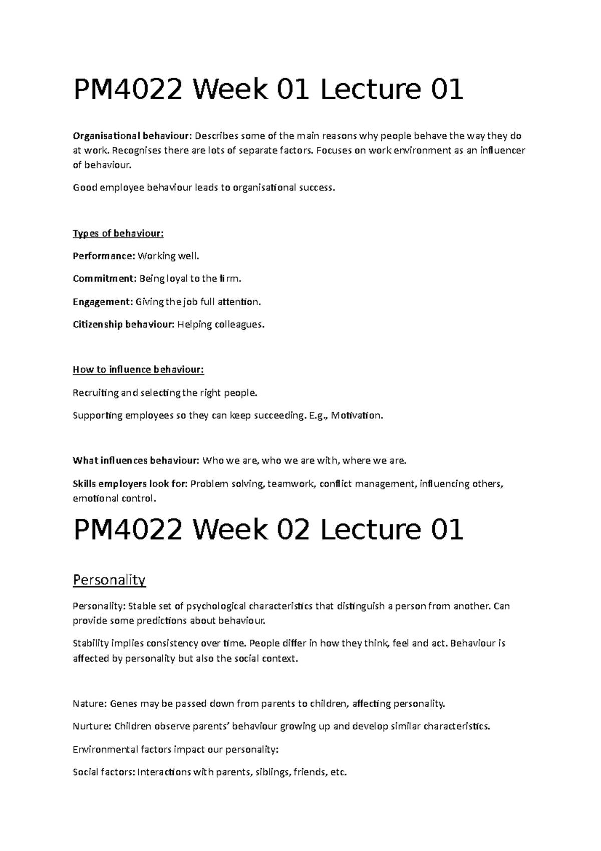 PM4022 Extra notes weeks (1-11) - PM4022 Week 01 Lecture 01 ...