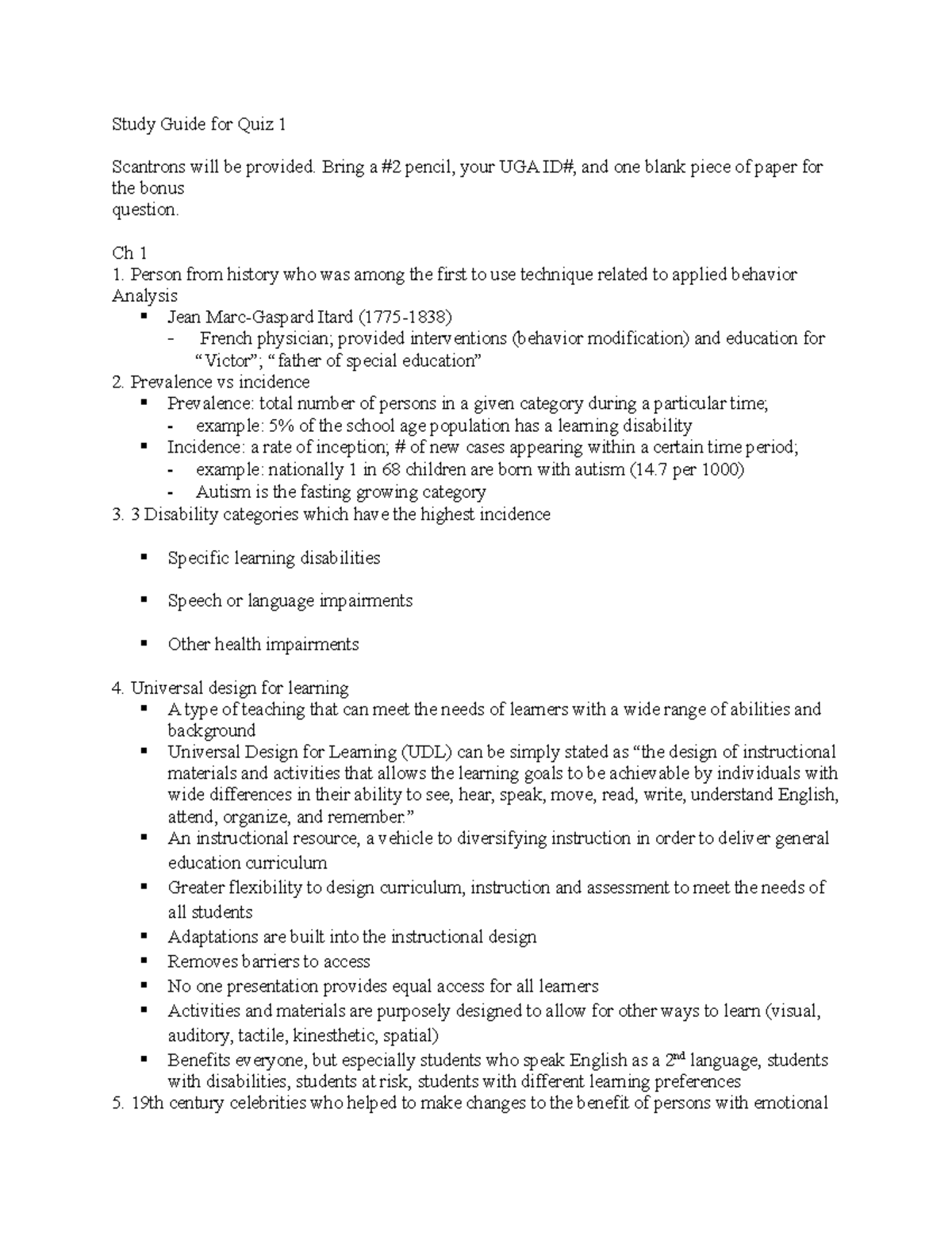 Study Guide for Quiz 1 - Lecture notes 1-4 - Study Guide for Quiz 1 ...
