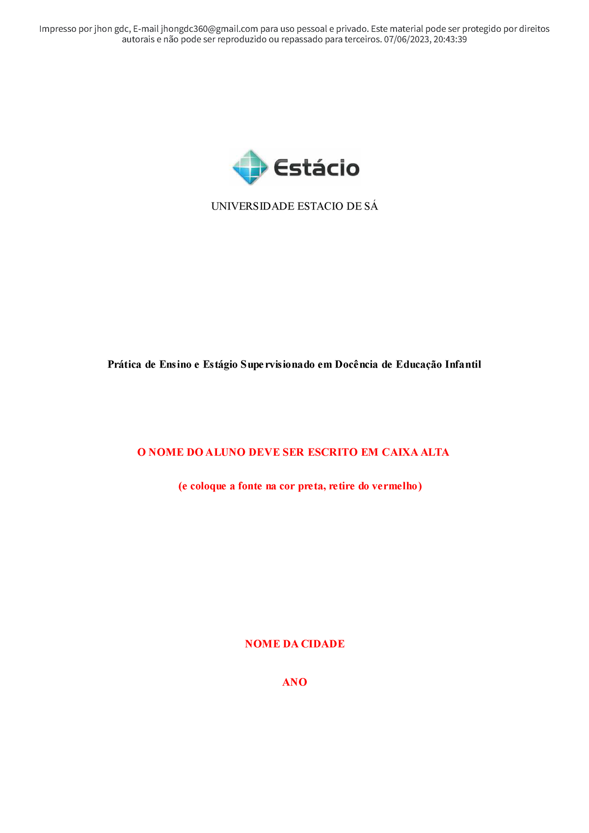 Modelo De Relatorio Estacio Passei Direto Autorais E Não Pode Ser Reproduzido Ou Repassado 4768