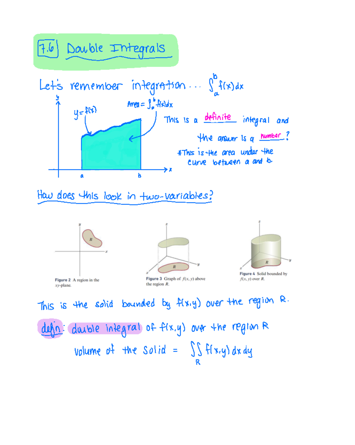 7.6 Double Integrals (complete) - DoubleIntegralslet remember ...