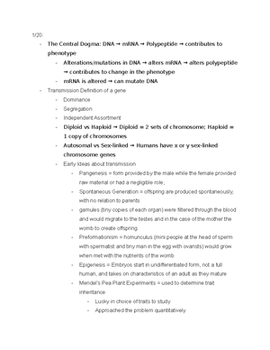 Genetics exam 3 - lecture notes for the 3rd exam, dr Thompson - Key DNA ...