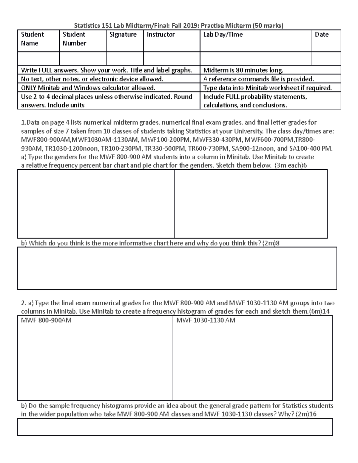 Statistics 151 Lab Midterm Practise Questions V8 - Statistics 151 Lab ...