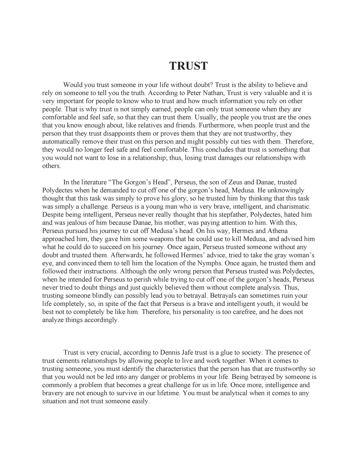 essay on trust in english