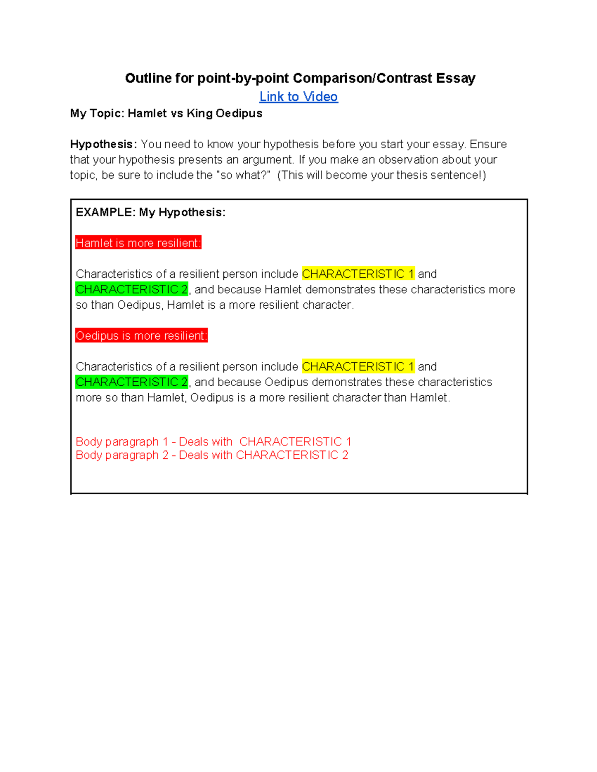 Copy of Silly example point by point essay outline - Outline for point ...
