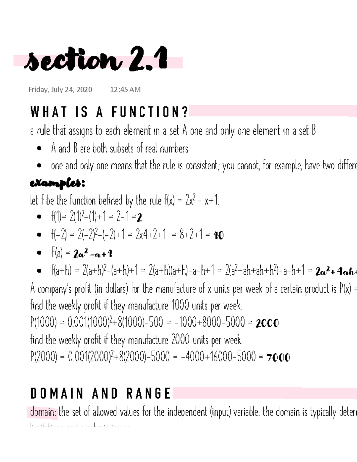 MATH 110 Section 2.1 W H A T I S A F U N C T I O N? a rule that