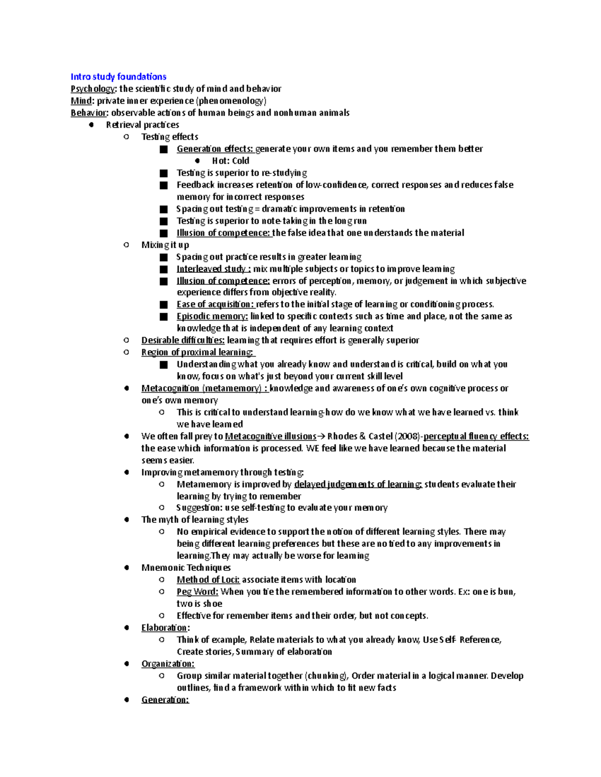 Final Exam Psych Study Guide - Intro study foundations Psychology: the ...