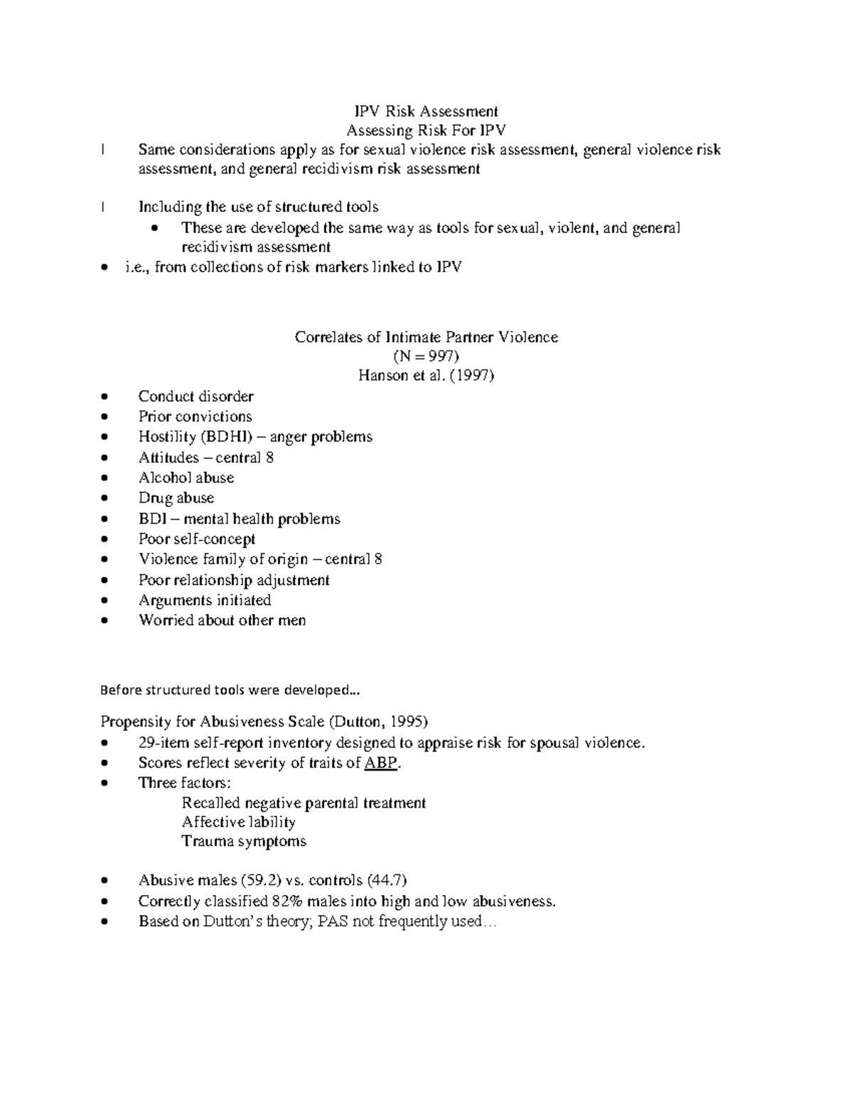 PSY 230 02 - Mar 21 2019 - IPV Risk Assessment Assessing Risk For IPV ...