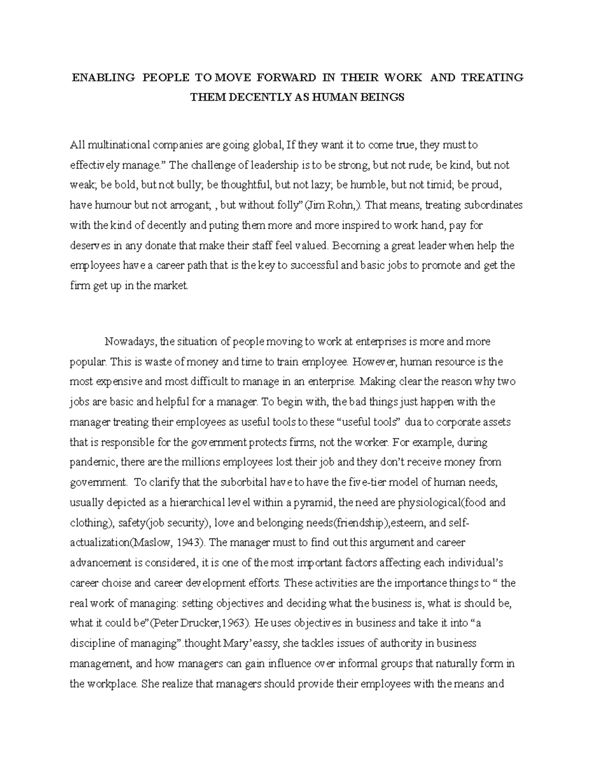 Final essay Findamental Management - ENABLING PEOPLE TO MOVE FORWARD IN ...