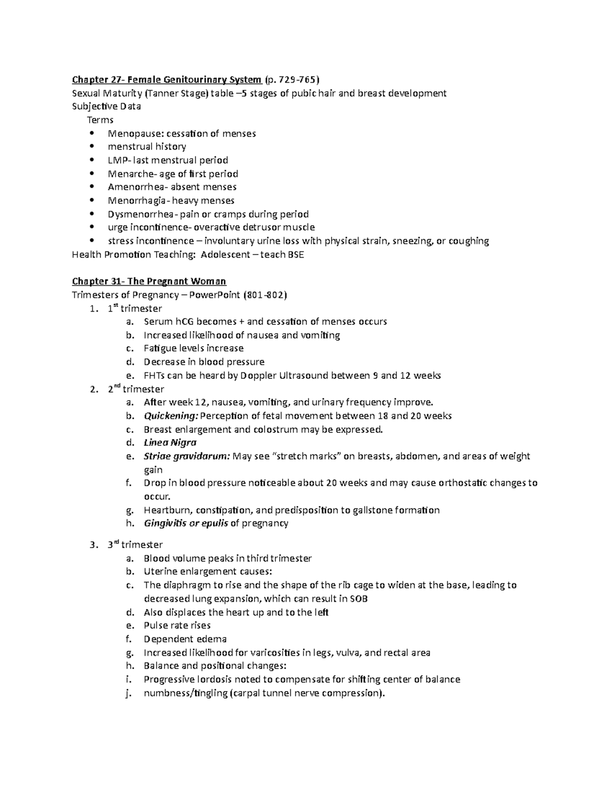Female Genitourinary System and the Pregnant Women Health Assessment