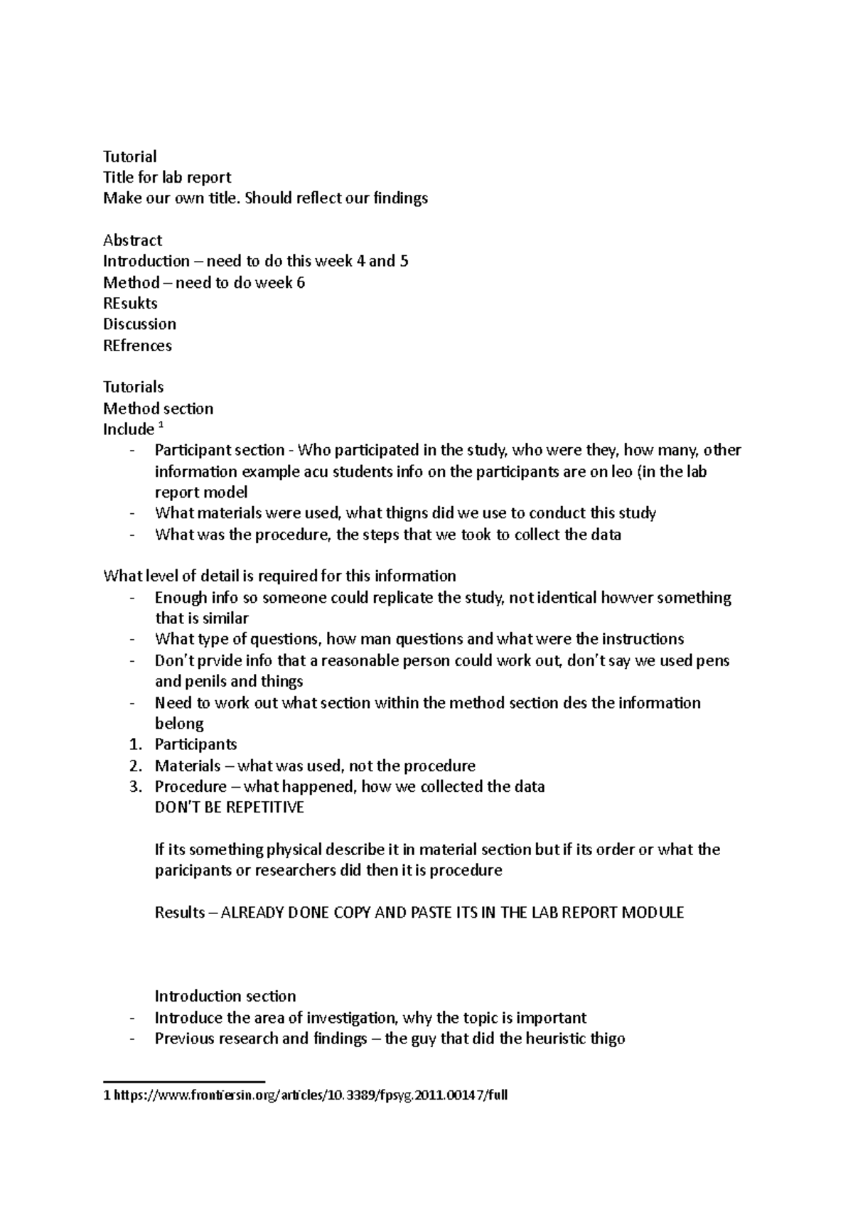Information on lab report. why is my title to short - Tutorial Title ...