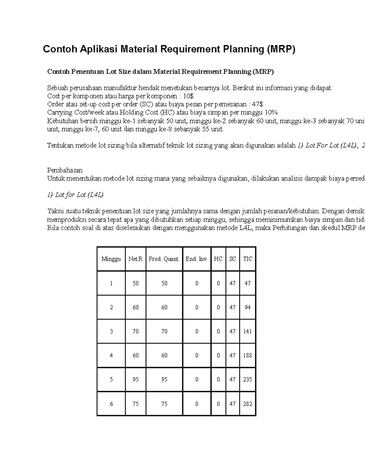 Contoh Aplikasi Material Requirement Planning Berikut ini informasi