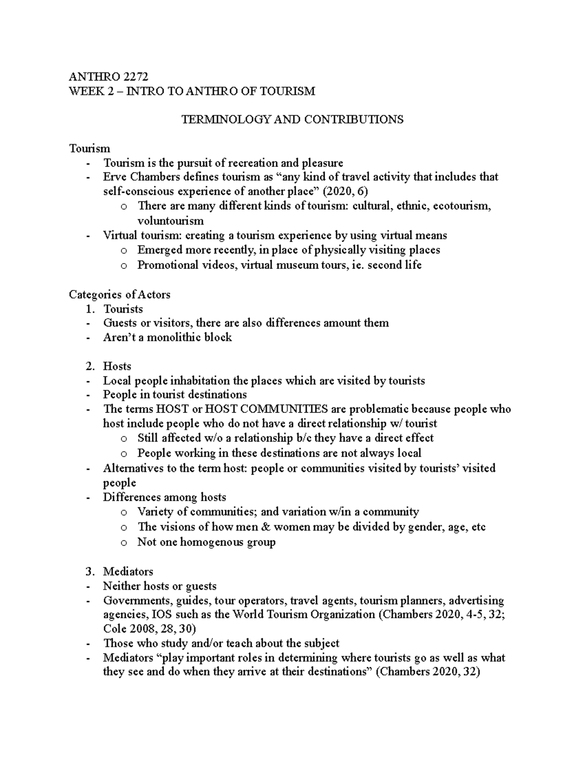 WEEK 2 - Week 2 - ANTHRO 2272 WEEK 2 – INTRO TO ANTHRO OF TOURISM ...