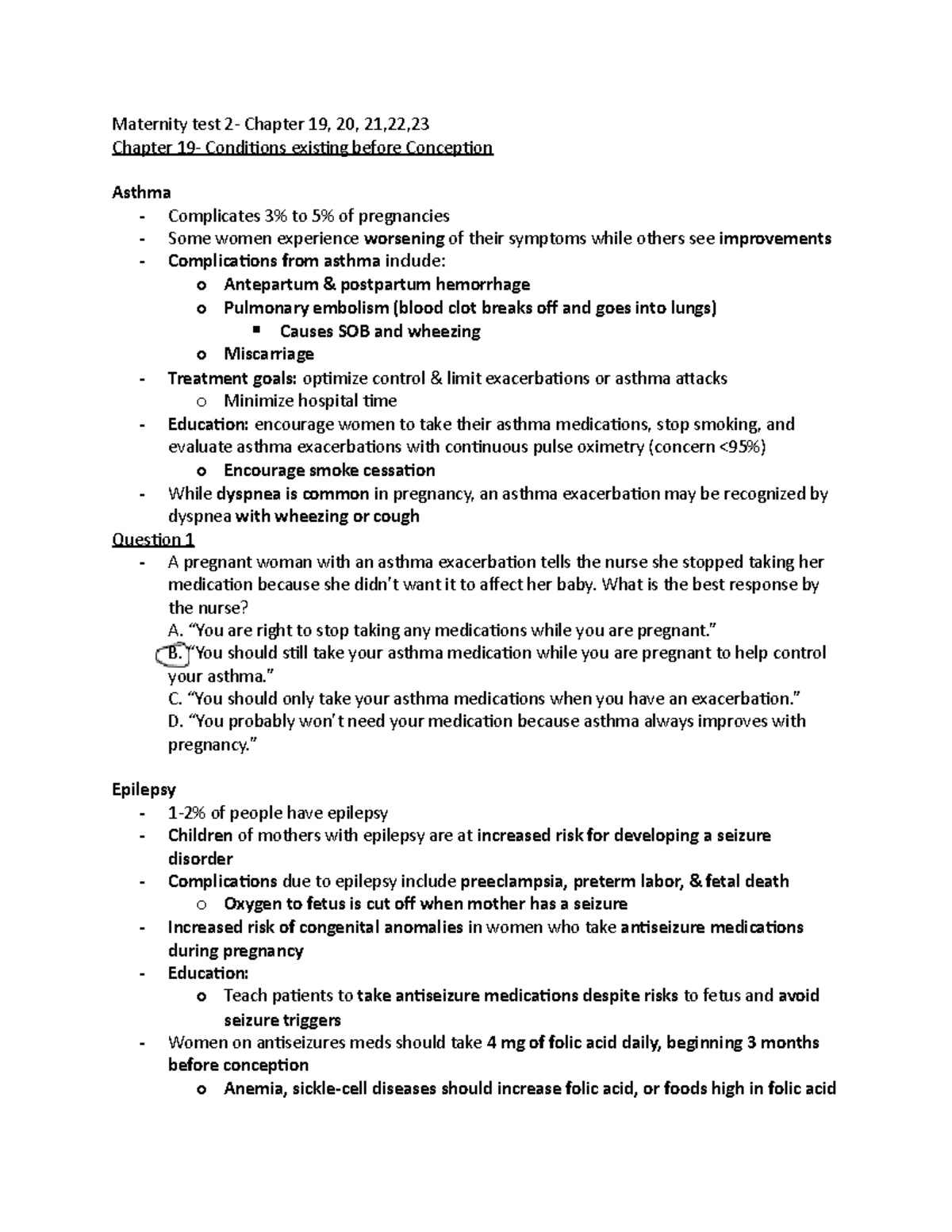 Maternity test 2 outline - Maternity test 2- Chapter 19, 20, 21,22 ...