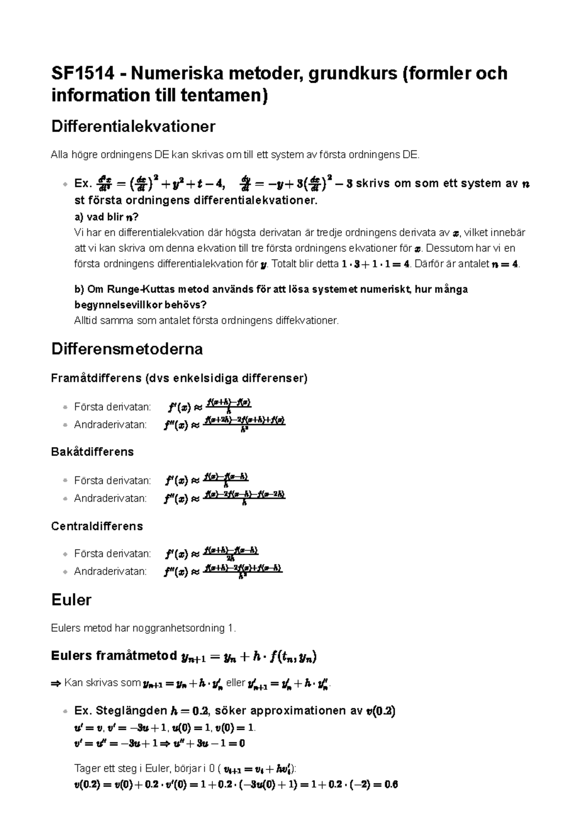 SF1514 - Numeriska metoder, grundkurs (formler och information till ...