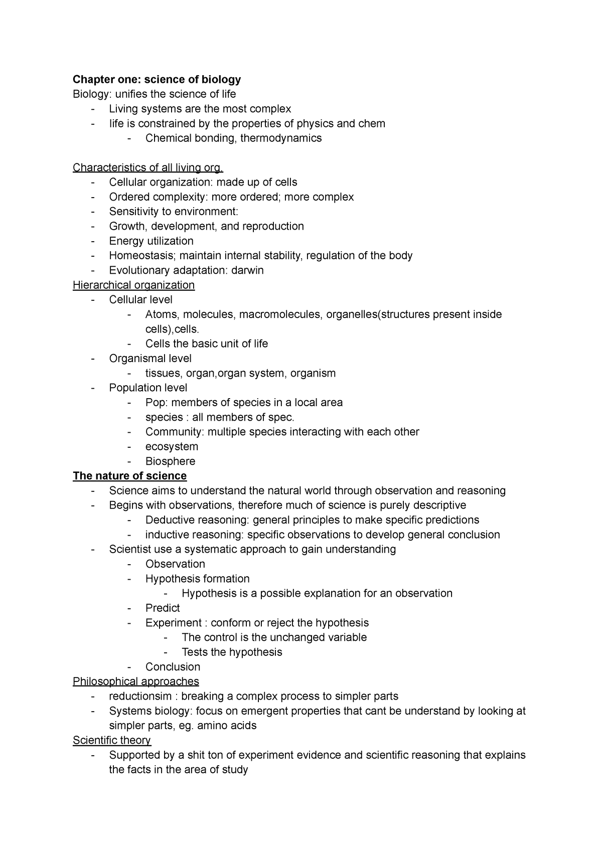 Chapter 1 Biology 1 - Chapter One: Science Of Biology Biology: Unifies ...