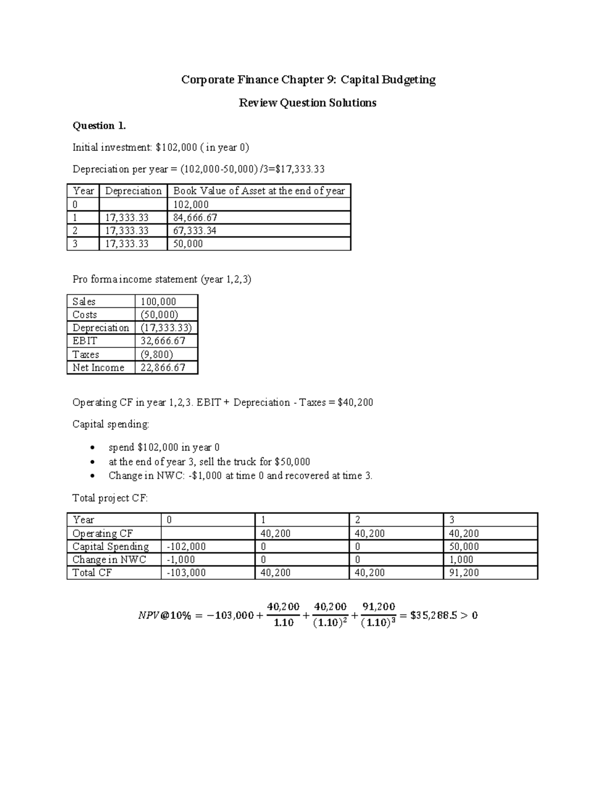 CF Ch9 Review Questions Solutions - Corporate Finance Chapter 9 ...