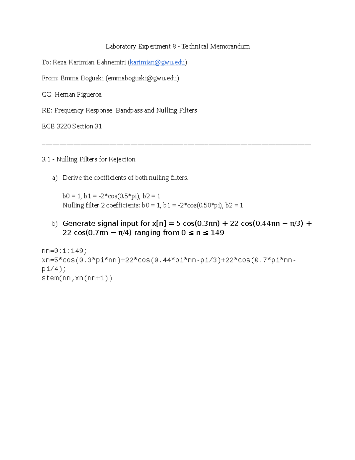 Lab 8 DSP - usuwwww - Laboratory Experiment 8 - Technical Memorandum To ...