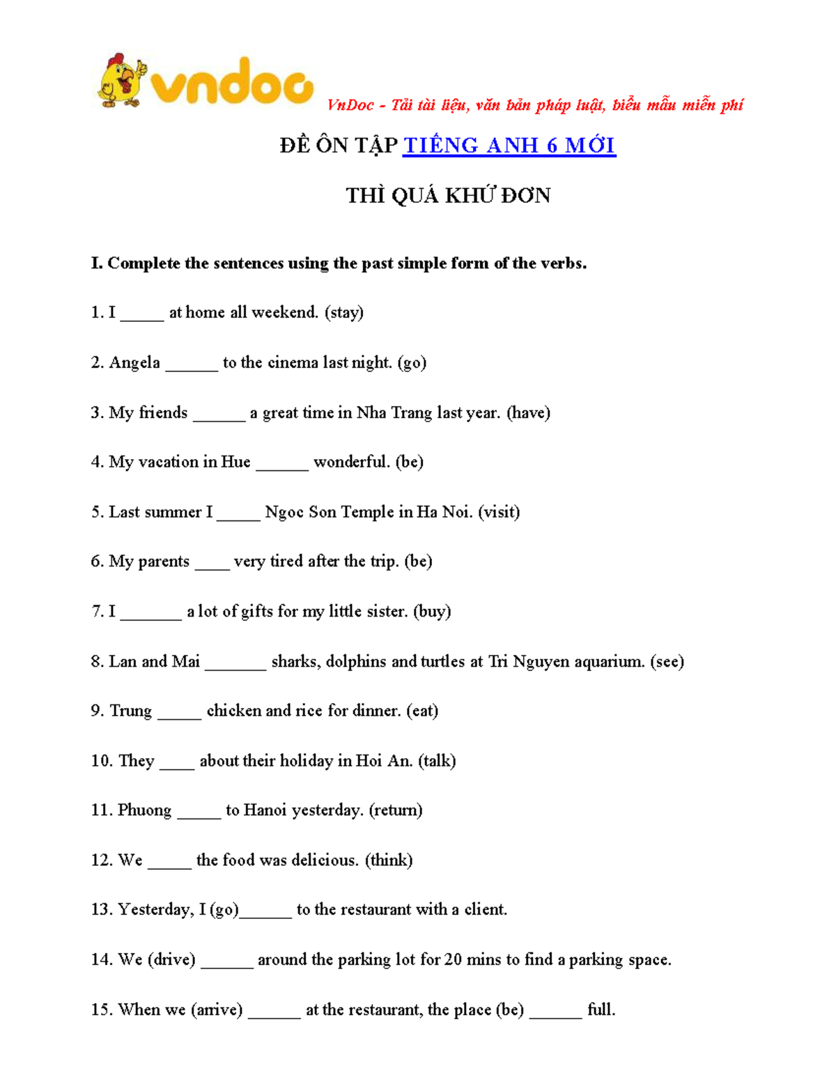 Bai tap tieng anh thi qua khu don lop 6 n t pti ng anh 6 m i th 