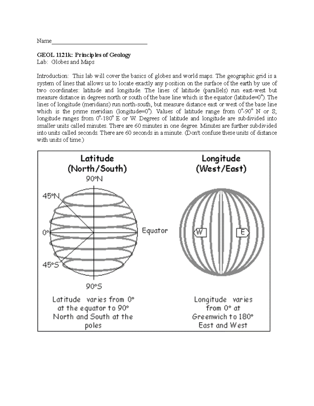 Lab Globes Maps - Name_______________________________ GEOL 1121k ...