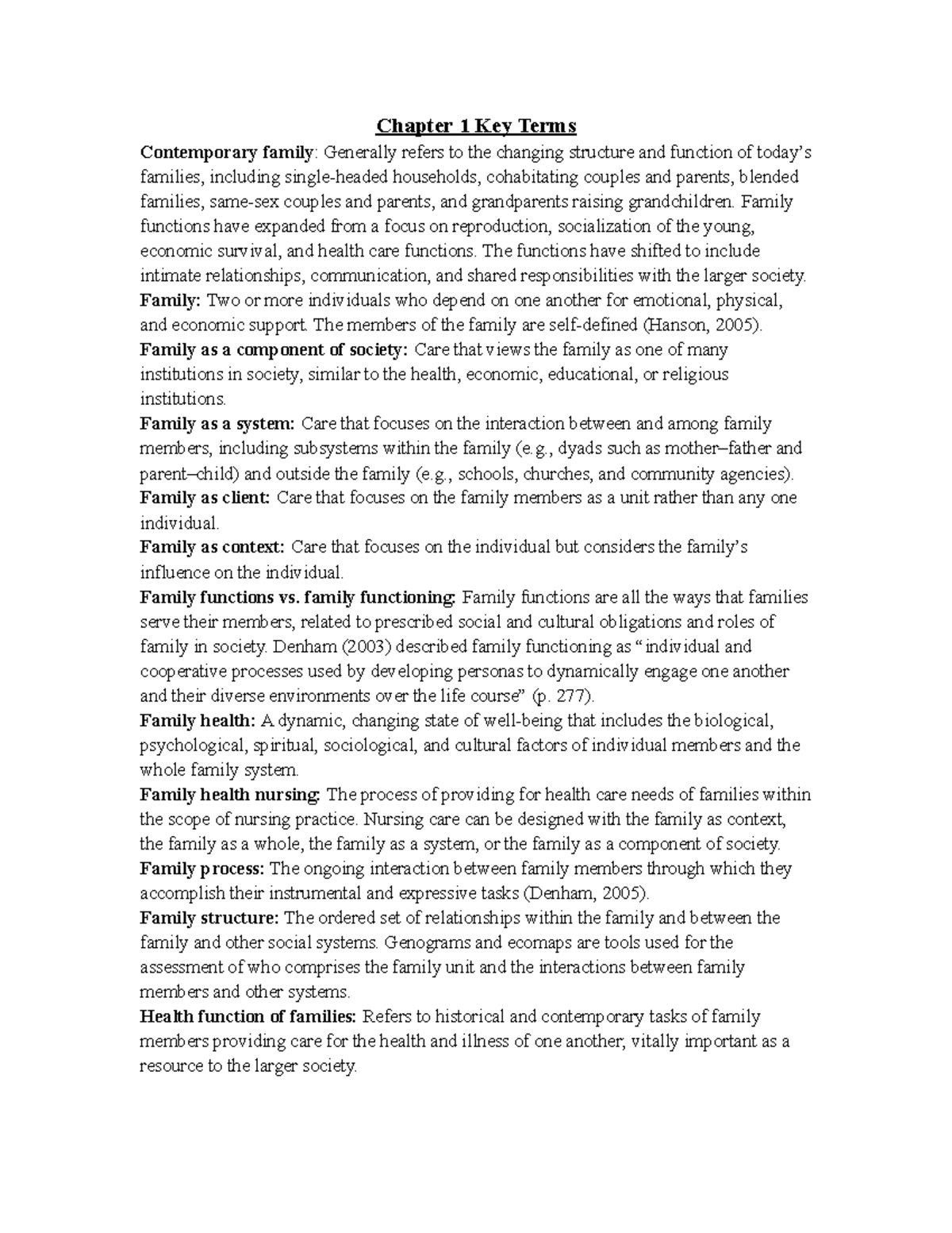 Chapter 1 Key Terms - Chapter 1 Key Terms Contemporary family ...