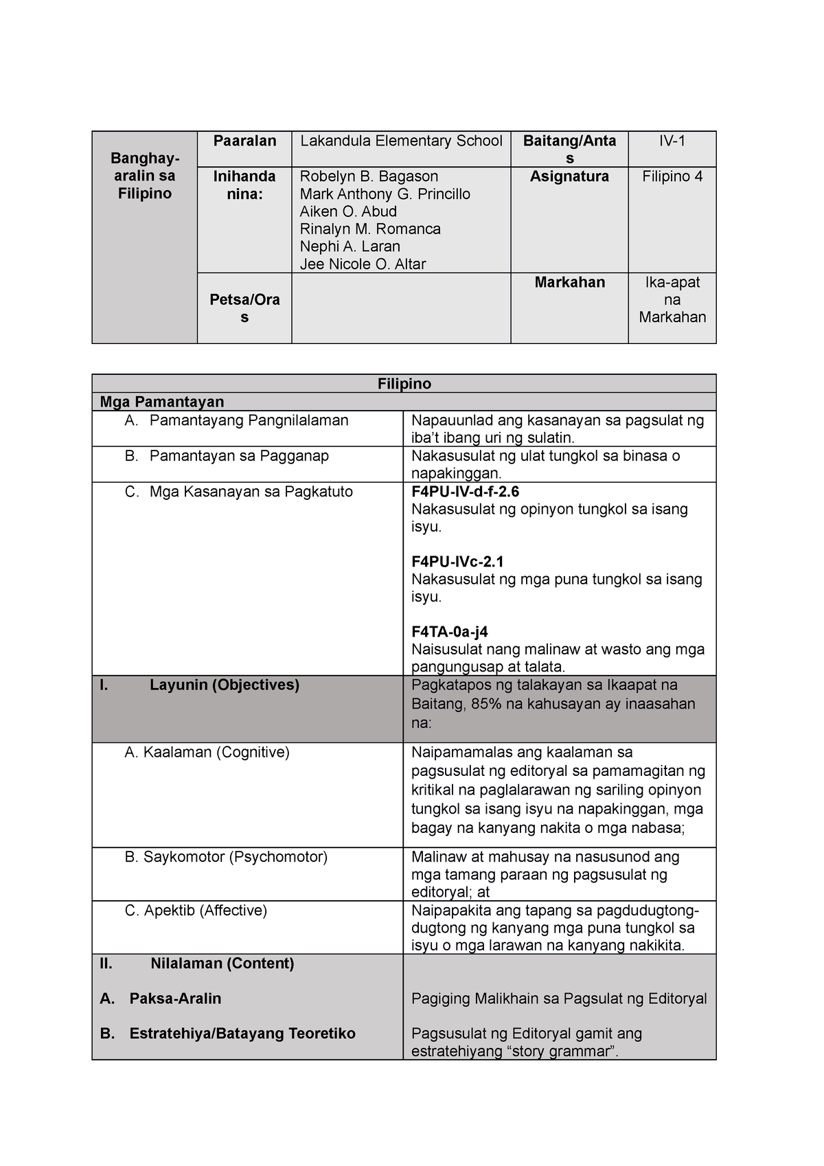 YES Grade 4 Filipino-Banghay-Aralin-1 - Banghay- Aralin Sa Filipino ...