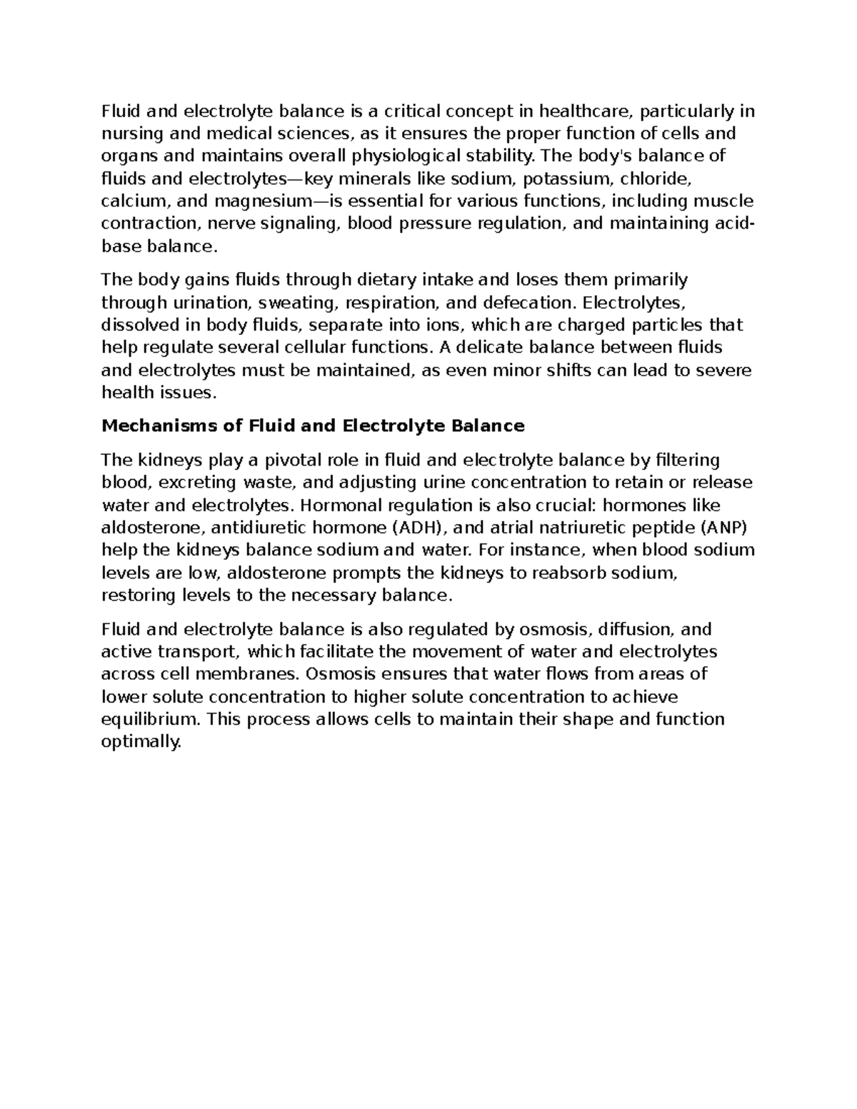 Fluid and electrolyte balance - The body's balance of fluids and ...