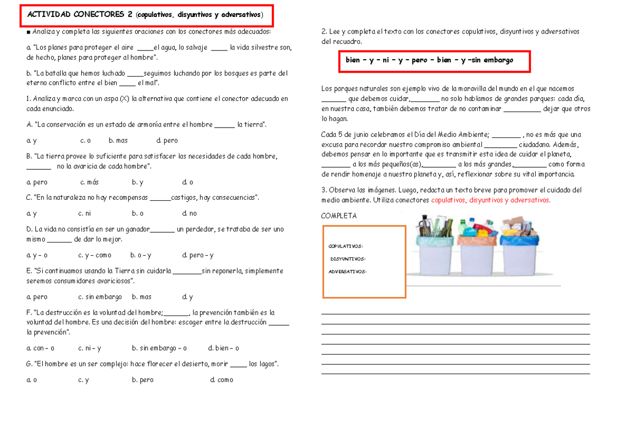 Completa Las Oraciones Con Los Conectores Adecuados www.studocu.com
