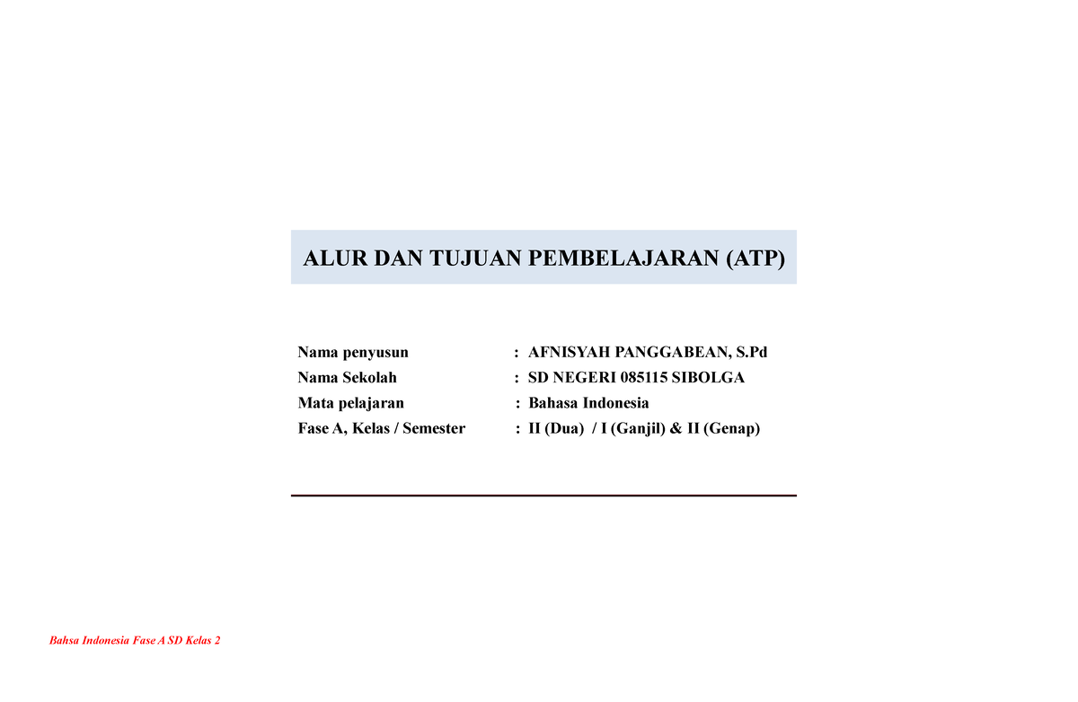 ATP B Indonesia Kelas 2 - ALUR DAN TUJUAN PEMBELAJARAN (ATP) Nama ...