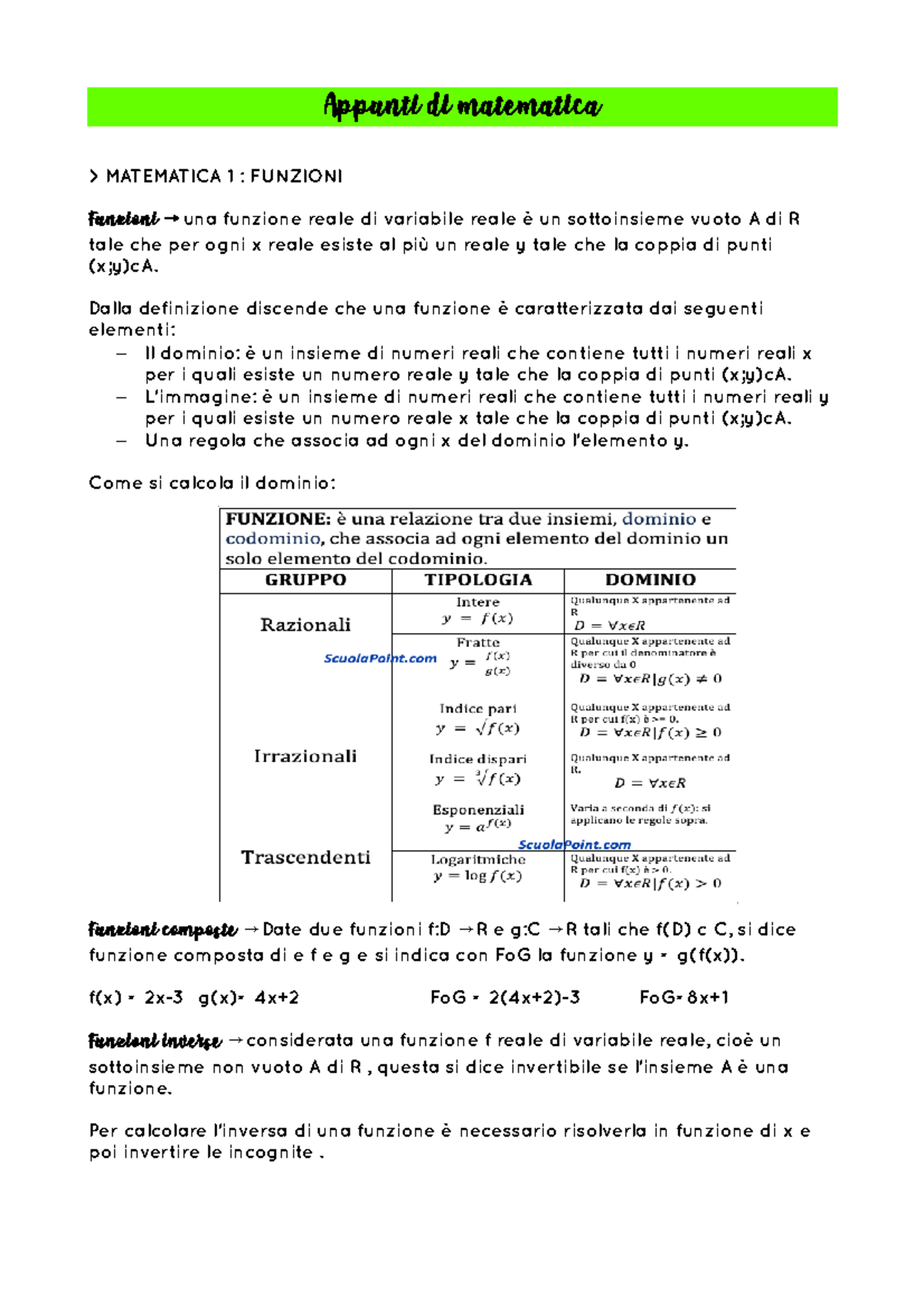 Appunti Matematica Funzioni Studocu