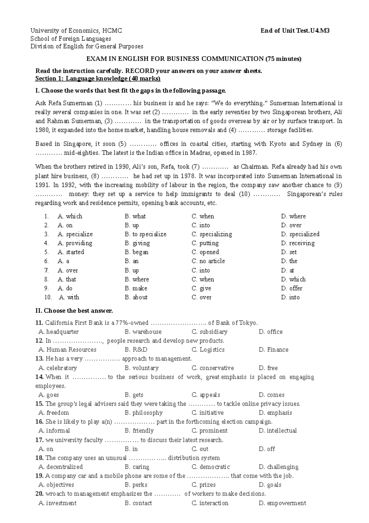 EOU Test HP3 Unit 4 - EOU Test HP3 Unit 4 Have A Key - University Of ...