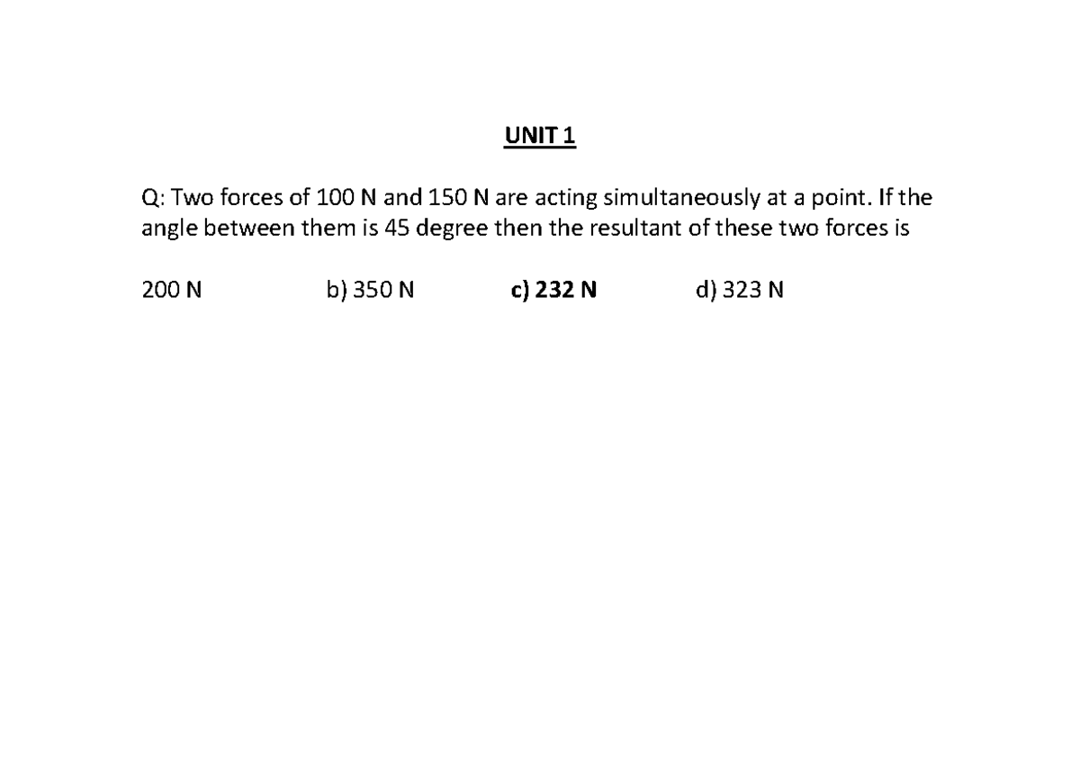 Mechanics 107 MCQ Preparations For Exams 1st Year Btech Cse Term 1 - Q ...