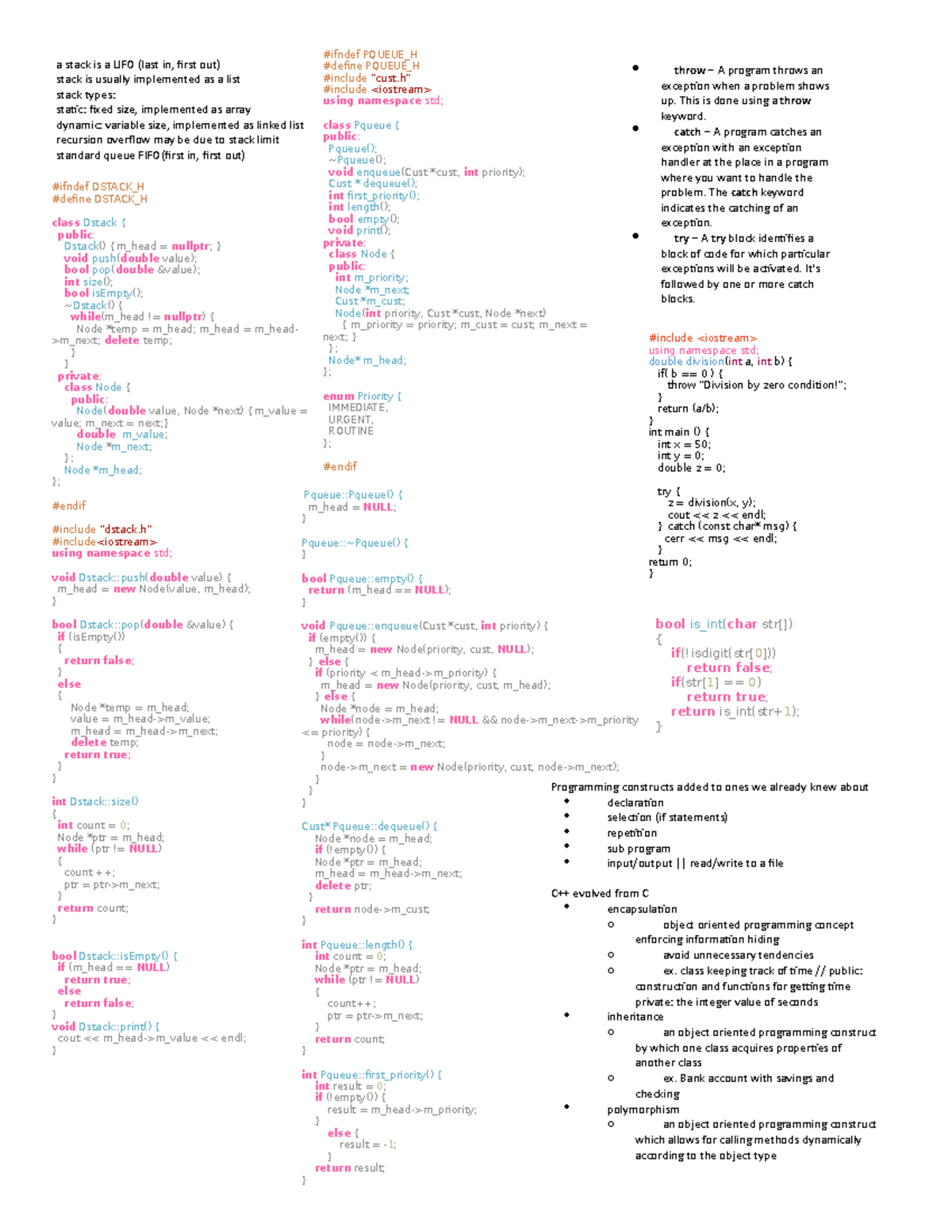 Study guide - review - a stack is a LIFO (last in, first out) stack is ...