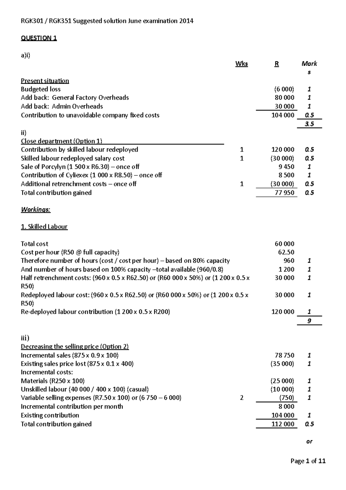 Final June 2014, answers - RGK301 RGK351 Suggested solution June ...