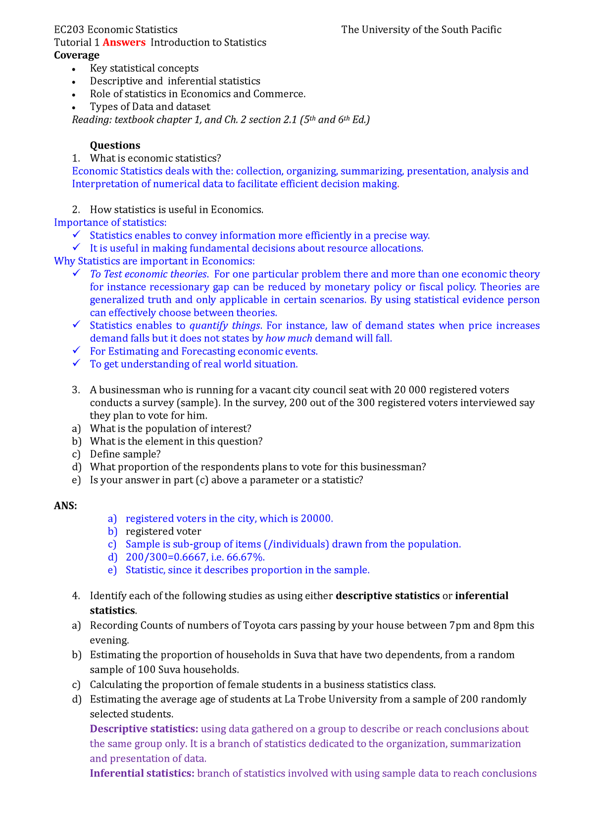 EC 203 Tutorial 3 17 laucala summer 2021 - EC203 Economic Statistics ...