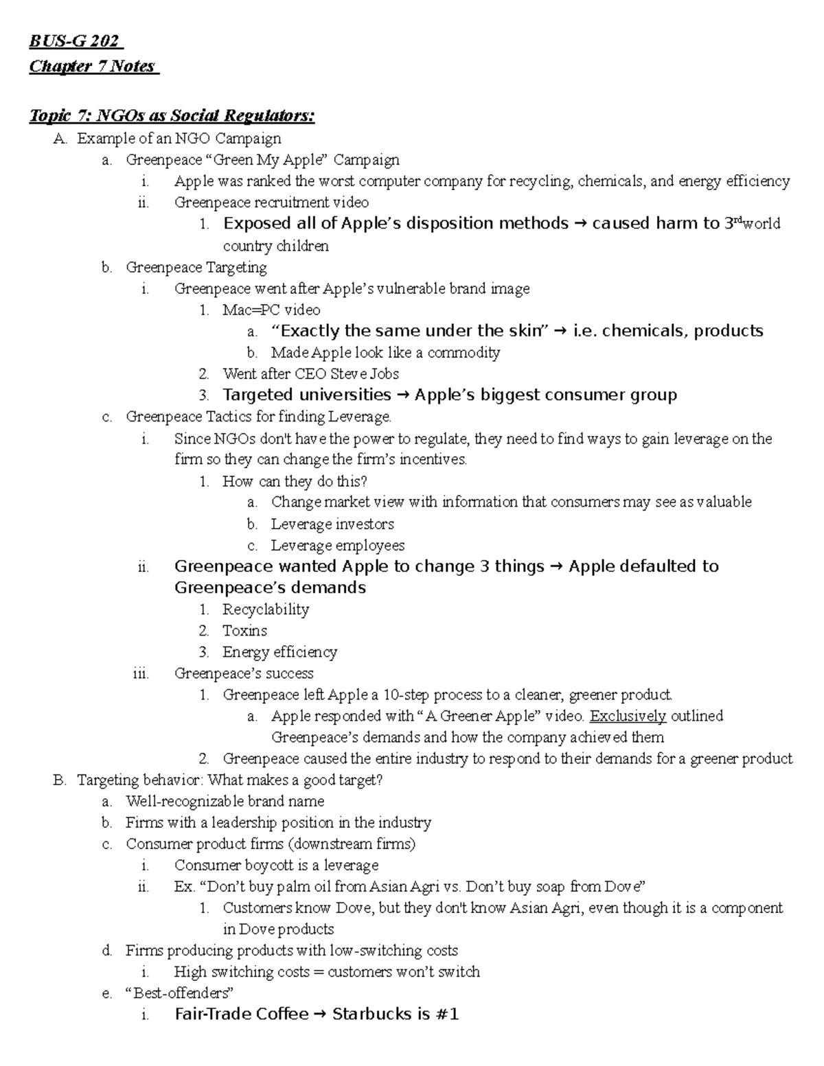 BUS-G202 Notes Chapter 7 - BUS-G 202 Chapter 7 Notes Topic 7: NGOs As ...