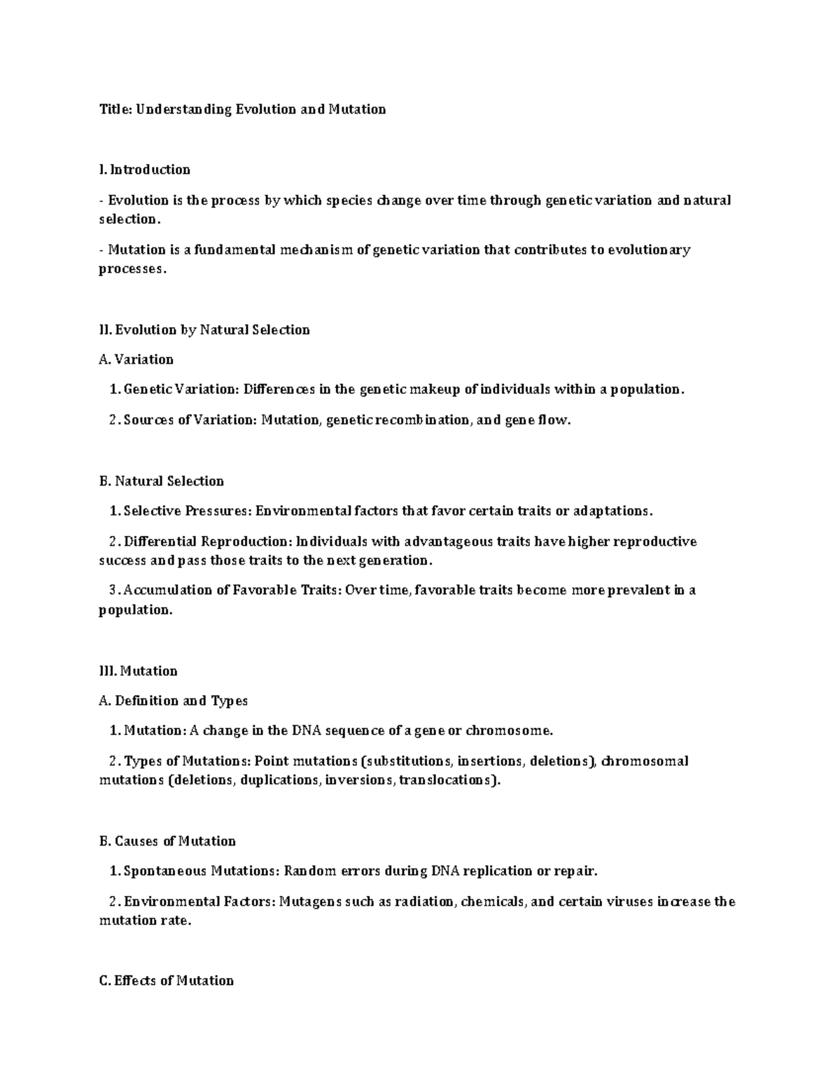 Mutation and evolution - Title: Understanding Evolution and Mutation I ...